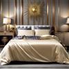Gezu Copripiumino in raso oro, beige, grigio scuro, tinta unita, double face, 200 x 200 cm, set di biancheria da letto matrimoniale in raso seta liscia con 2 federe 65 x 65 cm con cerniera