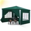 Izrielar Tenda da 3 x 3 m per esterni, verde, impermeabile, con 4 pannelli laterali e finestre, per giardino, feste, matrimoni e bancarelle