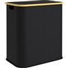 HOMCOM Cesto Portabiancheria da 80L a 2 Sezioni con Coperchio, in Tessuto non Tessuto e Bambù, 54x34x58.5 cm, Nero