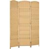 HOMCOM Paravento 3 Ante Pieghevole per Interni Autoportante e Intrecciato, 135x180 cm, Effetto Naturale