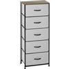 HOMCOM Cassettiera 5 Cassetti in Tessuto Rimovibili, in Legno e Acciaio Stile Industriale, 45x30x116cm