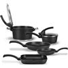 Pensofal, Set padelle e casseruole, Serie Suprema Bioceramix®, Set 7 pezzi, Alluminio con rivestimento antiaderente BIO TITAN a 5 strati, Adatta All'Induzione, Nero