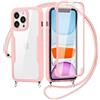 Yoedge Custodia con Cordino per Samsung Galaxy S22 Ultra 5G Cover 6,8, 360 Gradi Full Body Cover con Collana Ultra Sottile TPU Silicone Antiurto e Trasparente PC Bumper Protettiva Custodia, Rosa
