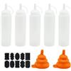 SZXMDKH 5 Pezzi Bottiglia Squeeze di Plastica, 250 ml Flacone Dosatore con Tappi Include Pieghevole Imbuto,Etichette di Lavagna, Condimento Dispenser Bottiglie Contenitore per Salsa Ketchup Maionese Olio