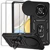 Jeelar NEINEI Cover per Magic 4 Lite/Honor X9 4G/5G + 2 Vetro Temperato,Custodia con Scorrevole Protezione Fotocamera,Militare Antiurto Outdoor Case Custodie con Supporto e Magnetico,Nero