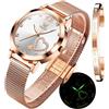 OLEVS Donna Orologio Regali Set con Bracciale Oro Rosa per Donna Minimalista Semplice Slim Sottile Casual Analog Quartz Orologi Da Polso Impermeabile Due Tono