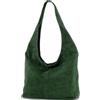 modamoda de T150 Borsa a tracolla da donna Large in camoscio made in Italy, Nero/verde, L