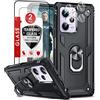 LeYi per Cover Xiaomi Poco X5 Pro 5G/Redmi Note 12 Pro 5G Custodia con 2 * Vetro Temperato+2 * Pellicola Fotocamera, Grado Militare 360° Anello Supporto TPU Bumper Silicone Custodie Nero