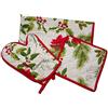 PREZIOSA HOME Set 3 Pezzi,Guanto Forno, presina, strofinaccio, Idea Regalo, Natalizio, Stella di Natale, Alta Resistenza al Cotone