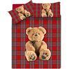 IL BOTTEGONE Copripiumino Stampa Digitale, Letto Singolo Una Piazza, 100% Cotone set completo sacco e federa Disegno Orsetto Tartan