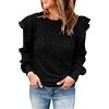 Generic Maglione da donna senza maniche lavorato a maglia canotta da donna maglione casual girocollo con volant spalla manica lunga maglia a trecce tinta unita orlo a costine allentato pullover maglione da