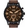 Fossil Orologio Nate da uomo, movimento cronografo al quarzo, cassa 50 mm in acciaio inossidabile nero con cinturino in vera pelle, JR1487, Marrone