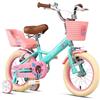 Glerc SASHA Bici per bambini da 16 pollici per età 4 5 6 7 anni Ragazze Biciclette per bambini in stile retrò vintage con seggiolino per bici per bambole, stabilizzatori e cavalletto Verde