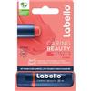 Labello Caring Beauty Coral - Matita per la cura delle labbra con colore e protezione solare, con SPF 30, vitamina E e olio di mandorle biologico, balsamo per labbra e guance (4,8 g)