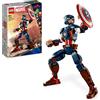 LEGO Marvel Personaggio di Captain America, Giocattolo da Esposizione, Supereroe da Costruire con Scudo, Regalo di Compleanno per Bambini e Bambine da 8 Anni in su, Collezione Avengers 76258
