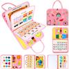 JOPHEK Busy Board per Bambini, 8 Strati Giochi Montessori, 19 in 1 Giocattoli Educativi con Fibbie, Cerniere, Bottoni, Orologio, Alfabeto per Bambina 1 2 3 4 Anni, Rosa