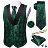 Barry.Wang Set di gilet da uomo in seta Paisley con scollo a U e scialle e cravatta, set da 6 pezzi, per smoking, abito da sposa, taglie S-3XL, Verde, L