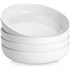 MALACASA Serie LUNA - Set di 4 Ciotole per Pasta in Porcellana da 1440 ml (Φ23,1 x 5 cm), Ideali per Pasta, Insalate e Zuppe, Fondo Piatto, Adatte per Microonde e Lavastoviglie, Colore Bianco