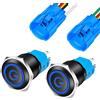 Gebildet 2Pezzi 16mm Metallo Nero Interruttore a Pulsante a Scatto 12V-24V 3A Simbolo di Alimentazione LED 1NO1NC SPDT Acceso/Spento Interruttore a Levetta Impermeabile con Spina (LED Blu)