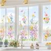 Tanlaby Fiori Colorati Adesivi per Finestre Estate Primavera Piante Vetrofanie Adesivi Fiore Erba Farfalla Decalcomanie per Finestre Anti-Collisione Finestra Vetro Porte Decalcomanie