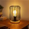 Pheashine Lampada da Tavolo Retrò, Industriale Lampada da Comodino in Ferro Nero e Legno E27 Lampada da Scrivania con Interruttore Cavo e per Camera da Letto, Soggiorno, Studio, 60W Max.
