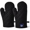 Encasa XO Encasa Guanti da forno in cotone resistente al calore (Set di 2) - Trapuntato e sicuro - Per la cucina, cucinare e cuocere al forno, maneggiare pentole e padelle bollenti - Nero pieno