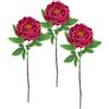 Flair Flower Fiore artificiale, peonia, peonia, ramo, fiore singolo, fiori artificiali, decorazione per bouquet di fiori artificiali e bouquet, set da 3 pezzi, rosa scuro