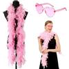 Meanju Boa Piume di Tacchino, 2 M, con Occhiali da Sole, Decorazione Sciarpe per Festa in Abito da Sposa, Carnevale, Halloween, Costume di Natale (Rosa)