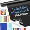SHMSHNG Pellicola magnetica autoadesiva, 60 x 100 cm, pellicola magnetica lavabile, per lavagna fai da te, con 6 gessetti + 6 bottoni magnetici, 1 portapenne, 1 tangram, 1 protezione gesso, 1 asciugamano