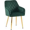 CLP Sedia da pranzo Monett I Sedia imbottita con rivestimento in velluto, Colore:verde, Materiale base:metallo oro