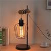 ZMH Lampada da tavolo vintage Lampada da scrivania industrial - Nero lampada da comodino con paralume in metallo e legno retro porta lampadina e27 lampada da notte per camera da letto