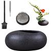 WANDIC - Kit per la Composizione dei Fiori, in Ceramica con Ghiaia Nera e Vaso da 4 cm, Motivo Kenzan, Rana in Ceramica Floreale, per Decorare la casa
