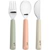 LÄSSIG Set di posate per bambini 3 pezzi forchetta, cucchiaio, coltello in acciaio inox con manico in silicone/Cutlery with Silicone Handle Happy Fruits Cherry