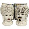Mondocreazioni Coppia teste di moro regina e re in ceramica decorata stile siciliano vasi moderni gic (FUMÈ, 8 X H 13 CM)