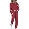 Kanpola Damen Sweatshirts Tuta sportiva da donna, 2 pezzi, per il tempo libero, con tasche a strisce, felpa a maniche lunghe, pantaloni lunghi, per corsa, yoga, palestra, sport, kanpola, F - Rosso, S