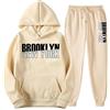 Caxndycing Tuta da jogging da uomo, New York, 2 pezzi, basic tracksuit unisex, con cappuccio e pantaloni, tinta unita, cachi, XXL