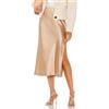 SIPEIEN Gonna da Donna in Raso Elasticizzata a Vita Alta Elegante con Orlo Diviso, Champagne, S