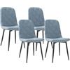 HOMCOM Set 4 Sedie per Cucina Imbottite, in Tessuto Effetto Velluto e Acciaio, 45x54x87 cm, Azzurro|Aosom
