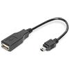 Digitus AK-300310-002-S, CAVO ADATTATORE USB 2.0 OTG, CONNETTORI MINI USBB MASCHIO - USBA FEMMINA, 20 CM, Nero