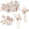 Vasemele 4 Pezzi Fermagli per Capelli da Sposa Pettine per Capelli da Sposa Perle Fiore Strass Pettine per Sposa Accessori Capelli Sposa Fermaglio Capelli Donna Elegante Matrimonio Nuziale Copricapo