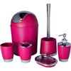 Fingey Bathlux, set di accessori da bagno con design moderno, 6 pezzi, spazzolino per WC, pattumiera, portasapone, portaspazzolino, dispenser per sapone, tazza per risciacquo Pink