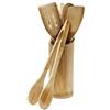 Relaxdays Set Accessori da Cucina, 6 Mestoli in bambù, Portamestoli, Cucchiai, Pinza, Paletta, Forchetta, Marrone Chiaro, Legno, H x D: 22.5 x 8.5 cm ca