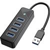 GiGimundo Hub USB 3.0, Multi USB Splitter 4 Porte per Laptop, Trasferimento dati Veloce Distributore USB 3.0 (Cavo da 15 cm) Compatibile con MacBook, PS4, Surface Pro, Flash Drive, Mobile HDD, Nero