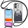 Phoona Cover Magnetica Glitter per iPhone 11 con Cordino, Nero | [Compatibile con MagSafe] Brillantini Sottile Lucida TPU Silicone Custodia Antiurto Laccio Tracolla Protettiva