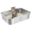 PTLOM Lettiera per gatti in acciaio inossidabile, grande lettiera per gatti in metallo, antispruzzo, inodore e antiaderente, adatta per grandi e piccoli, conigli, zampa di Tabby, 40x30x10cm