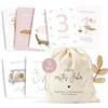 MeinBaby123® Biglietti miliari Il tuo primo anno | Set di biglietti per la nascita | Biglietti fotografici per il primo anno | 50 biglietti con sacchetto di cotone (rosa)