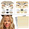 DPKOW Tatuaggi Viso Leopardo Costume di Carnevale Signore Leopardo Tatuaggio Viso Halloween Leopardo Tatuaggi temporanei Pietre Glitterate Viso Make-up Leopardo Cosplay Costumi di Carnevale Accessori