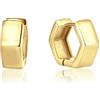 DTPsilver® Orecchini Donna Argento 925 Placcato Oro Giallo - Orecchini Creoli Piccoli Esagonali - Orecchini a Cerchio con Bordo Largo - Diametro 14 mm - Spessore 2 mm