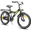 HILAND Bicicletta per bambini da 18 pollici, StVZO, per bambini da 4,5,6 anni, con seggiolino posteriore/portatutto, ruote stabilizzatrici, freno a mano e freno a contropedale, nero