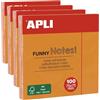 APLI 11900 - Foglietti adesivi Funny 75 x 75 mm blocco da 100 fogli colore arancione fluo (Confezione da 4)